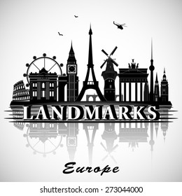 European Landmarks Set. Vector Silhouettes