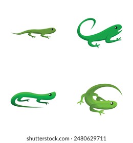 Iconos de lagarto europeo conjunto de Vector de dibujos animados. Lagarto verde. Naturaleza salvaje