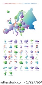 European low poly regions. Polygonal map of Europe with regions. Geometric maps for your design. Astonishing vector illustration.