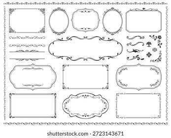 Conjunto de Vector de marcos vintage de lujo europeo. Rizos decorativos, separadores y diseños de bordes. Elementos de diseño para invitaciones de boda, etiquetas cosméticas, diseños de logotipos y tarjetas de boutique y spa.