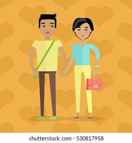 European man and woman. Caucasian handsome gentleman and lady in casual clothes. Happy family couple in love. Part of series of people of the world. Vector design illustration in flat style