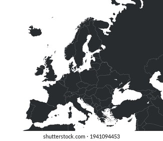European map with country borders. Map of Europe isolated on white background. Blank map of Europe. Vector illustration