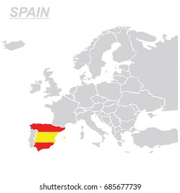 EUROPEAN MAPE AND THE EU MAPE ON THE WHITE BACKGROUND WITH THE SIGN OF SPAIN VECTOR
