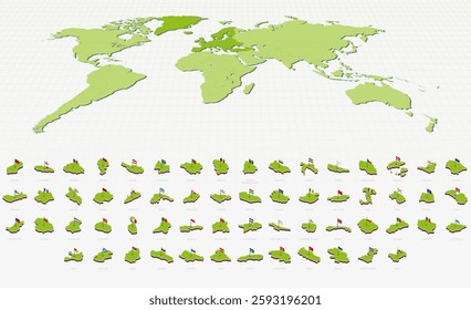 European Maps and Flags in Isometric Style. Isometric Maps Collection.