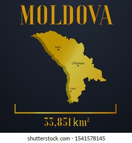 European Moldova golden 3d solid country outline silhouette, realistic piece of world map template, for infographic, vector illustration, isolated object, background. From countries set