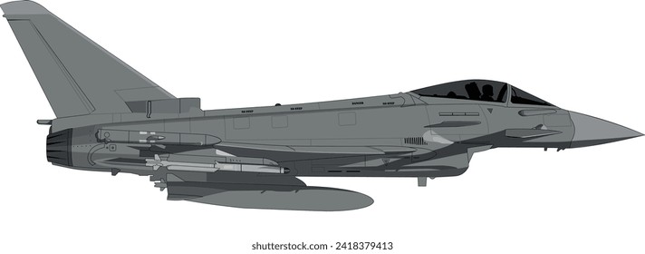 European Multi Role Fighter Jet Side View Vector Drawing