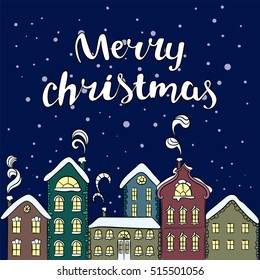 European multi-colored house. Christmas card. New Year's and Christmas. Vector illustration for a card or poster.