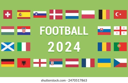 European national football teams with rectangle flag icons without country codes. Vector illustration