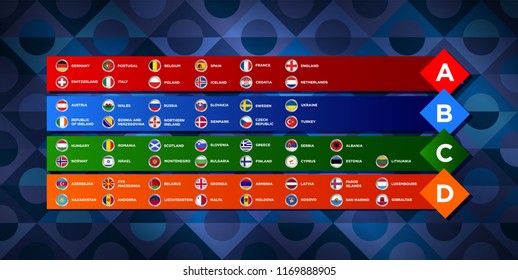 European nations football. League of European countries. Soccer tournament. Vector country flags.