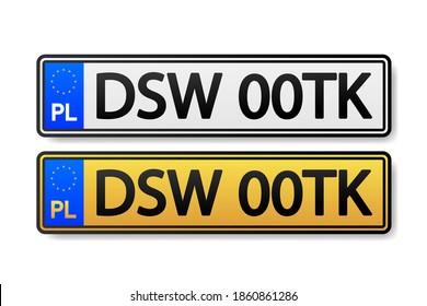 European Number plate car. Information sign. Options for vehicle license plates.