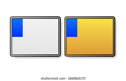 European Number plate car. Information sign. Options for vehicle license plates.