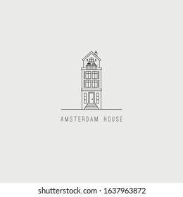 European Old Building. Amsterdam Traditional House. Outline Icon. Minimalistic Concept. Vector Logo. Simple Design. Trendy Illustration