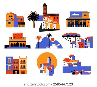 european old cityscape geometric style color image for web, print, ads, poster, flyer