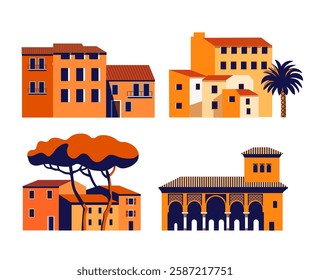 european old cityscape geometric style color image for web, print, ads, poster, flyer