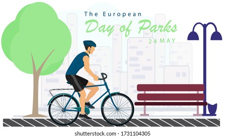 European Parks Day, EDoP. Vector flat illustration, postcard, stamp, print. Concept take care of nature, green planet. Spend time outdoors.