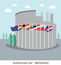 european parliament stylized building with flags [Converted].ai