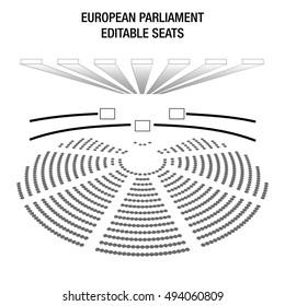 The European Parliament of the European Union (751 members). Empty and editable infography of seats.