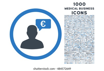 European Person Opinion rounded vector bicolor icon with 1000 medical business icons. Set style is flat pictograms, smooth blue colors, white background.