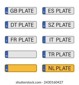 European Plate Car License Icon Set Vector Design.