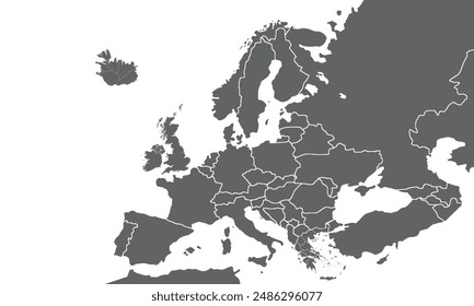 Mapa político europeo aislado sobre fondo blanco. para diseños de Sitio web, fondo, educación, preciso, personalizable, Viajes por todo el mundo, fondo de silueta de mapa, geografía de la tierra, política, informes.