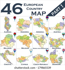 European political map set with map pointers - Part 