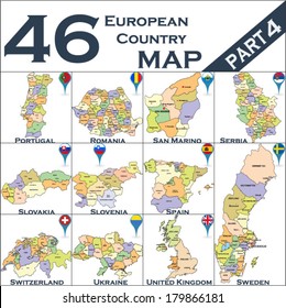 European political map set with map pointers - Part 4