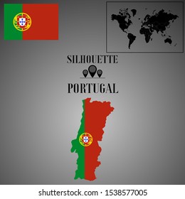 European Portugal outline world map silhouette vector illustration, creative design background, national country flag, objects, element, symbols from countries all continents set. 