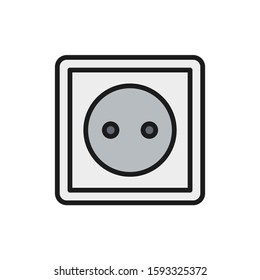 European power socket flat color line icon. Isolated on white background