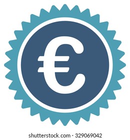 European Quality Stamp vector icon. Style is bicolor flat symbol, cyan and blue colors, rounded angles, white background.