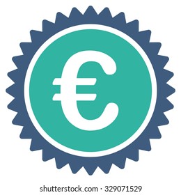 European Quality Stamp vector icon. Style is bicolor flat symbol, cobalt and cyan colors, rounded angles, white background.