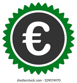 European Quality Stamp vector icon. Style is bicolor flat symbol, green and gray colors, rounded angles, white background.