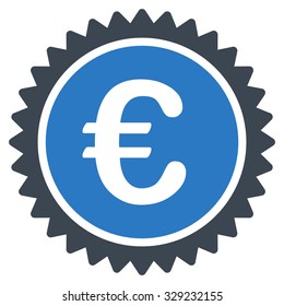 European Quality Stamp vector icon. Style is bicolor flat symbol, smooth blue colors, rounded angles, white background.