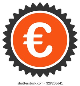 European Quality Stamp vector icon. Style is bicolor flat symbol, orange and gray colors, rounded angles, white background.