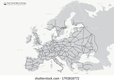 european rail map. travel train map in europe. 
