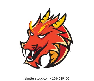 European Red Dragon Head Mascot and Emblem