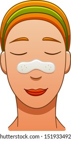 European red-haired woman with nose pore strip