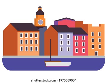 european retro cityscape with old town 