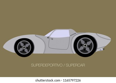 european retro classical supercar, side view
