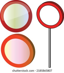 European road sign no thoroughfare red circle metal flat shiny volumized on the pole vector isolated