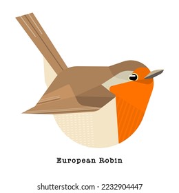 European robin Bird vector illustration on white background