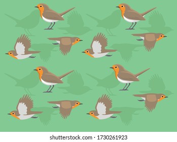 European Robin Flying Cartoon Character Vector Seamless Background Wallpaper-01