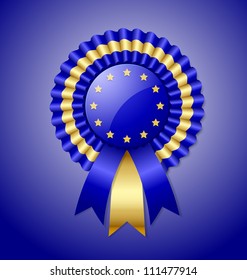 European rosette and ribbon isolated on blue background
