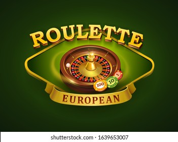 European Roulette logo. Casino game with flying chips, vector illustration