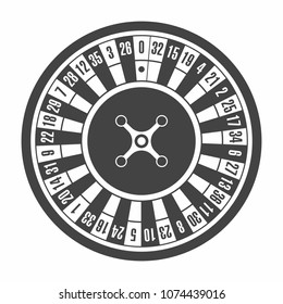 European roulette wheel in monochrome, black. Top view
