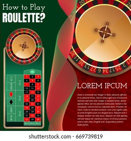 European roulette wheel and table layout for online casino, poker, roulette, slot machines, card games. Elements for gambling. Cash bash