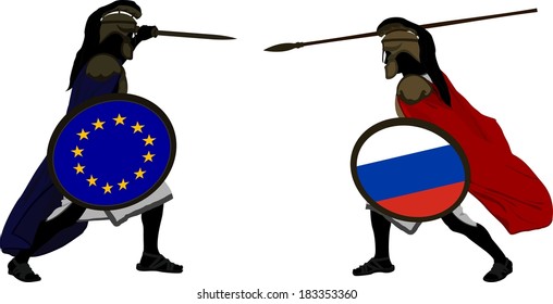 european and russian warriors. vector illustration