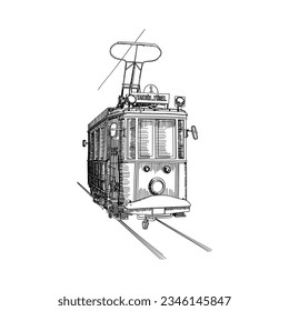 The European side of Istanbul T2 tramline Taksim Tunel traditional turkish public transport, Istiklal, Beyoglu. Hand drawing, sketch of tramway. Vector illustration eps10