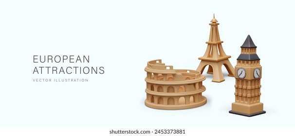 European sights, attractions. Creative vector concept for tourism business