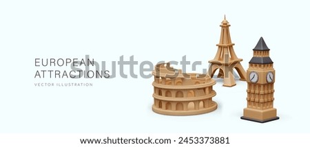 European sights, attractions. Creative vector concept for tourism business
