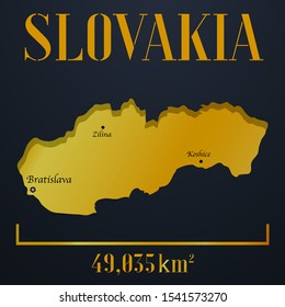 European Slovakia golden 3d solid country outline silhouette, realistic piece of world map template, for infographic, vector illustration, isolated object, background. From countries set